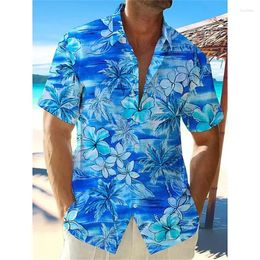 Men's Casual Shirts Summer Short Sleeve Flower 3D Printed Shirt Hawaii Seaside Holiday 2024 Plus Size SX-5XL
