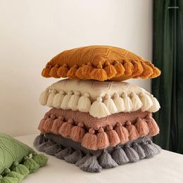 Pillow 45x45cm Solid Colour Knitted Cover With Ball Tassel Home Decorative Sofa Bed Chair Seat Pillowcase