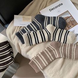 Socks & Hosiery for Women in Autumn Winter, Thickened Warm Mid Length Socks, Instagram Korean Striped Wool College Style Zhuji Long