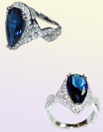 925 Sterling Silver crown Delicate PearShaped Blue Sapphire WaterDrop gemstone ring finger size 5106341531