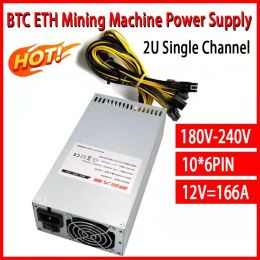 Supplies 2000W ETH Mining Rig Power Supply 2U Single Channel Miner GPU PSU with 10*PCI 6Pin and Fan 80 PLUS Gold BTC Mining Device Serve