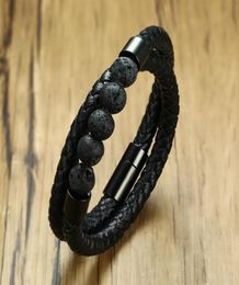 Black Braided Microfiber Leather Charm Bracelet Natural Lava Stone Beaded Bracelet Men Health Magnet Buckle Jewelry74412427031133