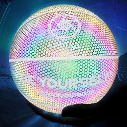 Basketball Size 7 Glowing Basketball Ball Holographic Reflective Basketball Ball Wearresistant Luminous Night Light Ball Basketball #G3