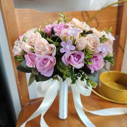 17cm Bridal Bridesmaid Wedding Bouquet White Pink Silk Flowers Roses Artificial Bride Bouquets Small Mariage Wedding Accessories