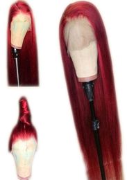 Red Color Silk Straight Glueless Full Lace Wigs With Baby Hair Pre Plucked Remy Burgundy Human Hair Wig For Women4296420