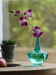 Vases Emerald Green Glass Vase Flower Inserted Chinese Hydroponic Home Room Decoration Simple Small Fresh Ins