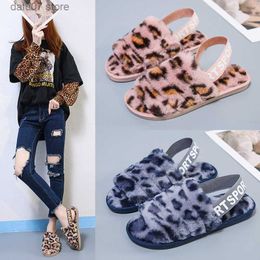 Sandals Plush slippers for womens new casual and fashionable leopard print cotton special wool H240412