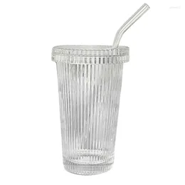 Wine Glasses Striped Glass Cup With Straw Drinking Mugs Coffee Drinkware Milk Water Material For Kid