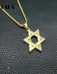 hip hop necklace Men039s High Quality SixPointed Jewish Star of David Pendant Necklace Stainless Steel gold 3mm 270390396277731