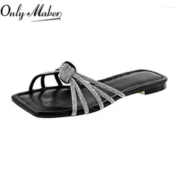 Casual Shoes Onlymaker Womens Square Toe Flat Sandals Soft Summer Slip On Big Size Rhinestone