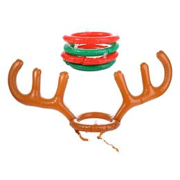 Kids Home Festival New Year Gift Ring Toss Reindeer Christmas Headband Inflatable Antler Hat Inflated Toys Ferrule Game