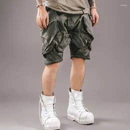 Men's Pants Multi-pocket Cargo Wash To Do Old Casual Shorts Summer Color Fabric Niche Design Sense Of Five Quarter