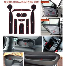 Anti-Slip Gate Slot Mat For Skoda Octavia A5 2005~2013 MK2 1Z Non-Slip Door Groove Pad Rubber Coaster Auto Interior Accessories