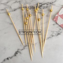 Disposable Flatware 100sets 12cm Cocktail Picks Creative Handmade Round Beads Appetiser Fruit Toothpicks Wedding Party Supplies