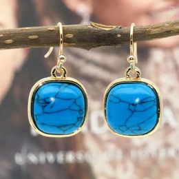 Dangle Earrings Square Shape Gold Plated Natural Turquoise Earring Gemstone Drop For Women Jewelry Gifts