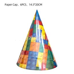 New Building Blocks Disposable Tableware Boys Birthday Party Decorations Paper Plate Cup Straw Tablecloth