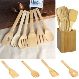 Wooden Spoons for Cooking 7-Piece, Kitchen Nonstick Bamboo Cooking Utensils Set, Durable and Healthy Bamboo Wooden Spatula Spoon