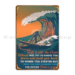 Surfing Life Is Like The Ocean Metal Sign Club Bar Kitchen Kitchen Cinema Create Tin Sign Poster