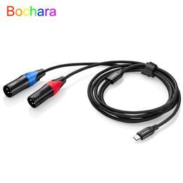 Bochara Braided Type C to Dual XLR Male OFC Aux Audio Cable Built in IC Chipset Dual Shielded For Speakers Amplifier Mixer