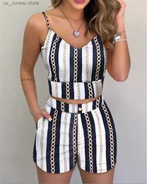 Women's Two Piece Pants Fashion Women Shorts Suits 2Pieces Sets Summer Office Lady Floral Strap Tank Crop Top+High Waist Button Shorts Female Outfits 2 T240415