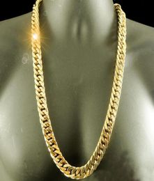 24K Real YELLOW GOLD FINISH SOLID HEAVY 11MM XL MIAMI CUBAN CURN LINK NECKLACE CHAIN Packaged Unconditional Lif6937536