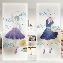 Window Stickers Jelnln Pvc Ballet Figure Girl Frosted Electrostatic Glass Film Piano Room Infant Dance Training French