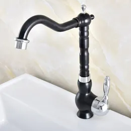 Bathroom Sink Faucets Deck Mounted Black &amp; Chrome Brass Single Handle Hole Mixer Faucet And Cold Water Tap Nnf490