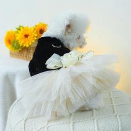 Dog Apparel Princess Dress Elegant 3d Flower Bow Decoration Wedding Stylish Mesh Splicing Pet Fancy For