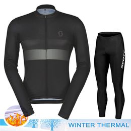 SCOTT Cycling Jerseys Pants Man Men's Long Sleeve Clothing Winter Thermal Jersey 2024 Suit Clothes Outfit Set Fleece Cycle Retro