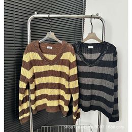 Women's Sweaters Pre Autumn V-neck Slim Handmade Stitched Diamond Knitted Sweater Classic Stripes, Age Reducing, Versatile, No Choice