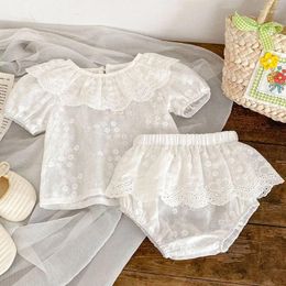 Clothing Sets Baby Girl Clothes Summer White Short Sleeve Top Lace Bread Shorts 2Pcs Suit Cotton Infant Outfits