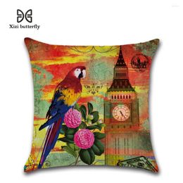 Pillow European Style Linen Case For Home Decorative Colourful Parrot Pillows Cover Flowers And Birds Throw PillowCases 45X45cm