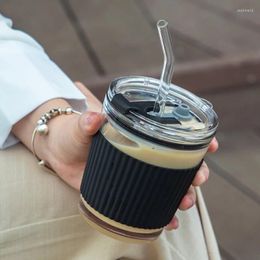 Wine Glasses 350ML 450ML Glass Straw Milk Coffee Cup With Lid Cold Brew Tea Water Silicone S Mug