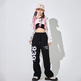 Kids Hip Hop Clothing Crop Sweatshirt Baggy Pants Joggers Streetwear Dance Outfits Girls Teenage Jazz Showing Costume Clothes