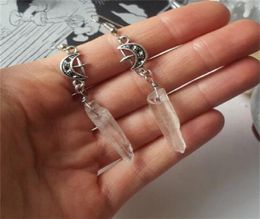 Dangle Clear Quartz Moon Earrings - Boho, Witchy, Natural Stones, Esoteric, Celestial, Alter, Nugoth, Gothic, Romantic.star Gift GC10378446265