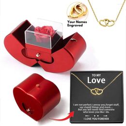 Party Supplies Drop Double Heart Custom Name Eternal Rose Jewelry Rotate Necklace For Wedding Valentine's Day Christmas Gifts