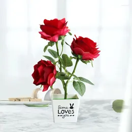 Decorative Flowers Artificial Rose Bonsai Fake Flower Plant Potted For Wedding Party Ornament Home Decor Valentine's Gifts