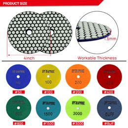 DT-DIATOOL Grit #1500 6pcs Dry Polishing Pads Resin Bond Flexible For Marble Ceramic 4"/100mm Granite Sanding Disc