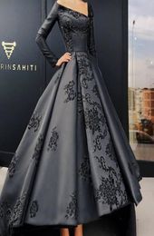 Elegant Long Sleeve Evening Gown Unique V-Neck Embroidery Applique Satin High-Low Prom Dresses Custom Made S Arabia Formal Party Dresses3731450