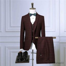 Men's Suits Blazers Blazers Pants Vest Sets / 2023 Spring Autumn New Fashion Suits / Mens Casual Business Plaid 3 Piece Suit Jacket Coat Trousers