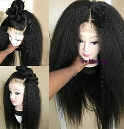 BlackBrownburgundy Natural 360 lace full Wigs with baby hair Long kinky Straight Synthetic Lace Front Wig For Afro Women Costume1829475