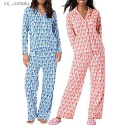Women's Sleepwear Cartoon Monkey Long Slves Blouse Shirt + Elastic Pants Women 2 Piece Pyjama Set for Loungewear Comfy Slpwear Vintage Outfits T240412