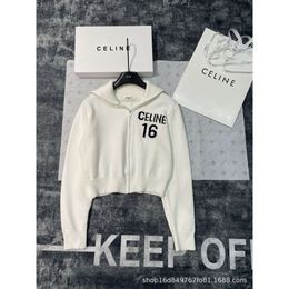 Women's Knits & Tees Pre Autumn Polo Neck Zipper Letter Jacquard 16 Number Short Knitted Cardigan