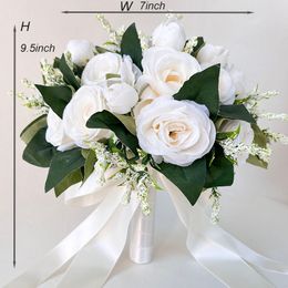 Bride Accessories Wedding Bouquet for Bridesmaid Bride Bouquets White Silk Roses Artificial Flowers Girl Mariage Bridal Bouquets
