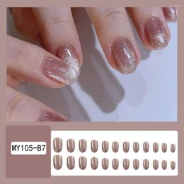 False Nails Round Head French Fake Waterproof Wearable Manicure Full Cover Press On Cat Eyes Nail Girl