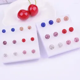 Stud Earrings 6pairs/set 6/8mm Rhinestone Ball Beads Set For Women Red Blue White Crystal Brincos Wedding Party Jewelry Kit