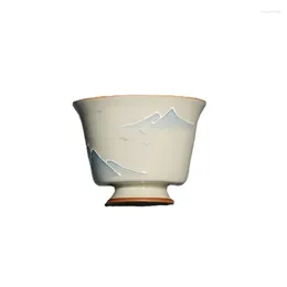 Tumblers High-End Luxury Chinese Style Grass And Wood Grey Hand Painted Landscape Small Teacup Ceramic Tea Cup Underglaze
