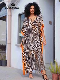 Basic Casual Dresses 2024 Summer Cosy Leopard Print Sexy V Neck Oversized Kaftan Dress For Women Outfit Batwing Slve lightweight Maxi Dresses Q1615 T240412