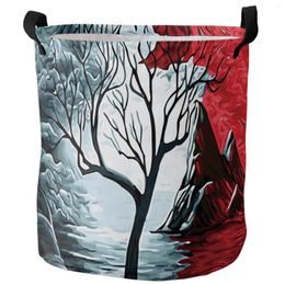 Laundry Bags Abstract Tree Branches Painting Black Red Hills Rivers Dirty Basket Home Organiser Clothing Toy Storage