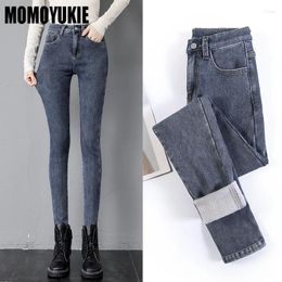 Women's Jeans Winter Women Thicken Stretch Skinny Fleece Woman High Waist Button Black Warm Lady Vintage Denim Pencil Korean Pants